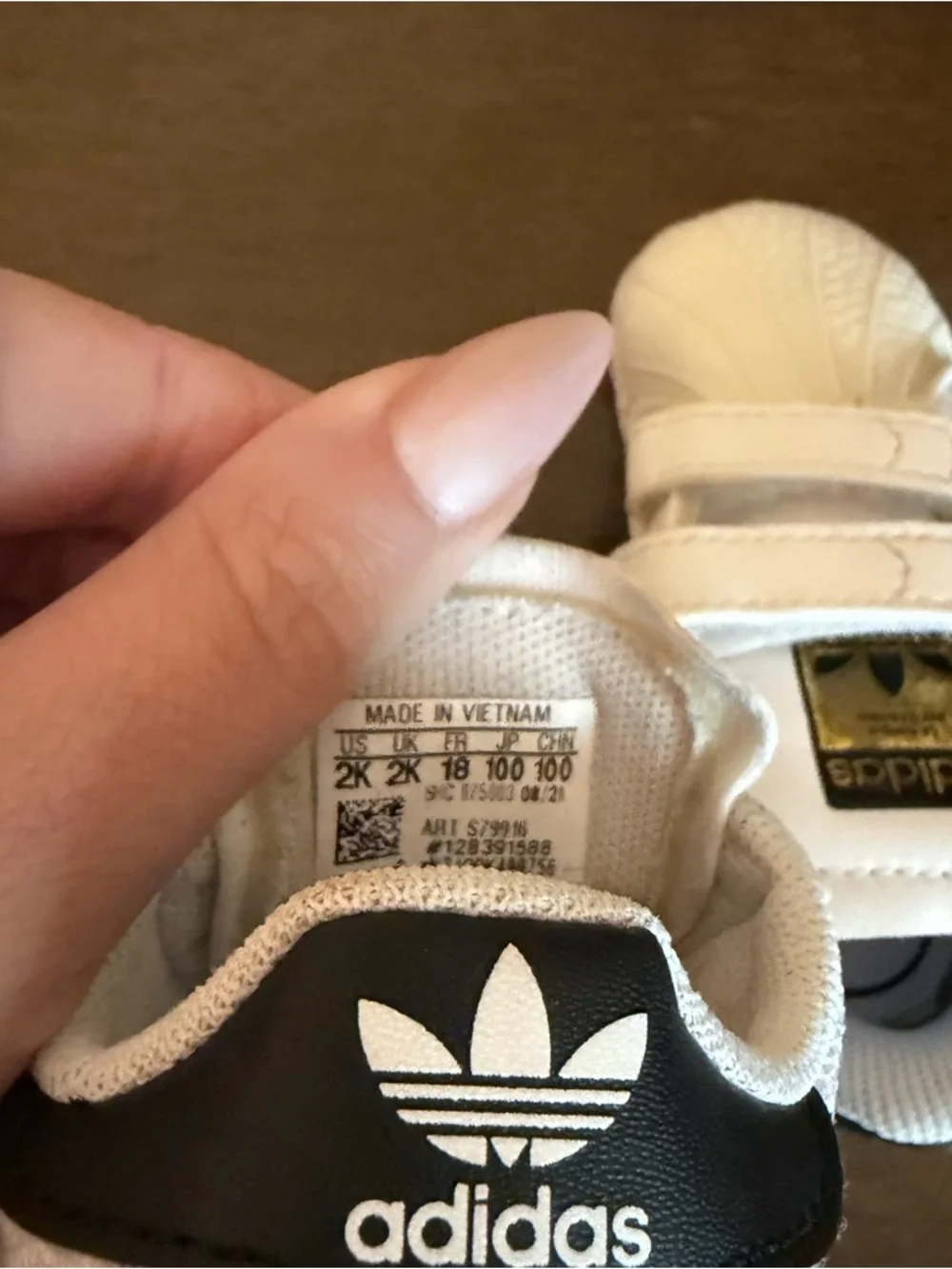 adidas baby White and Black Velcro Three-Stripe Sneakers - Picture 3 of 3